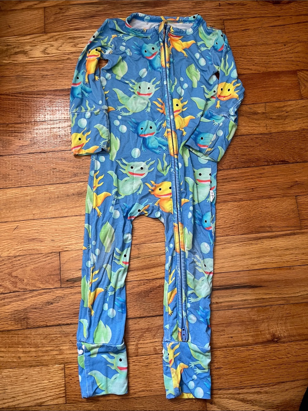 Gigi and Max Blue Axolotl Print Zippered Kids One-Piece